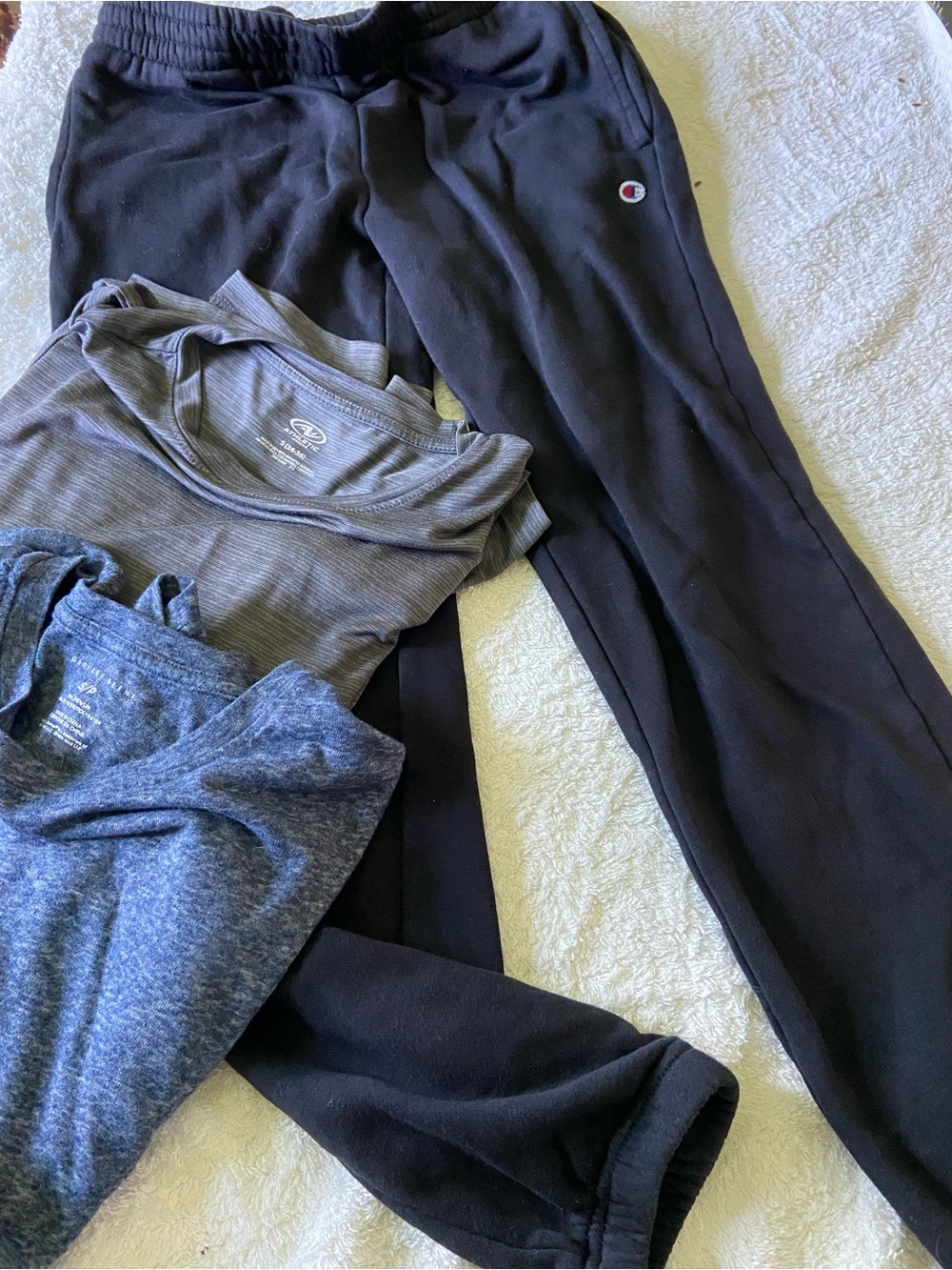Champion Black X- large boys Jogger Pants with Logo and two 36” chest t’s bundle